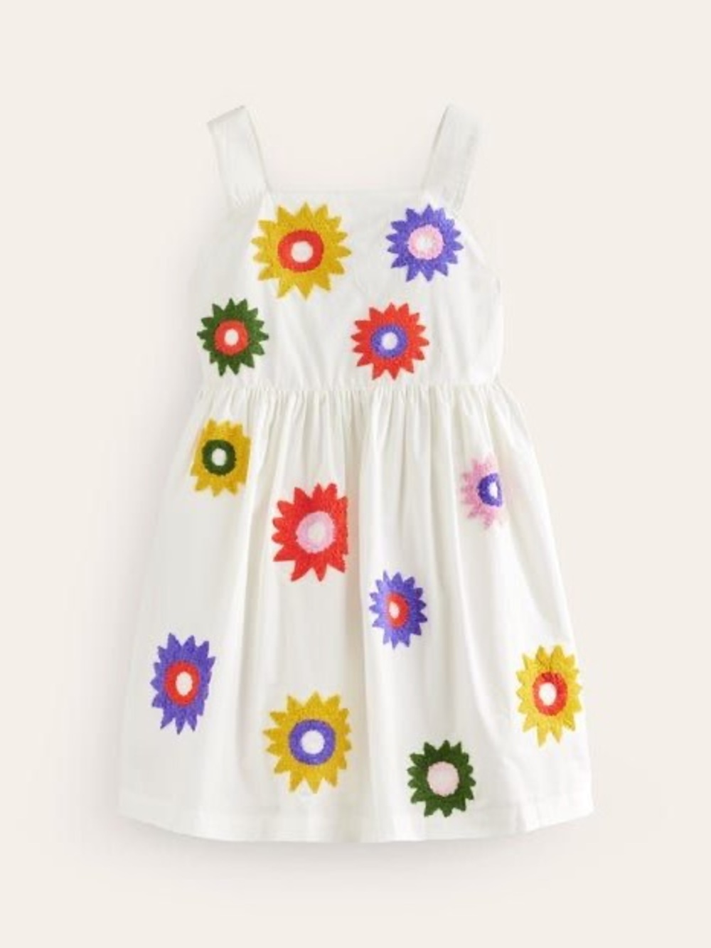 Boden White Dress with Multicolor Floral Motifs